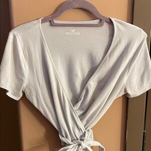 Hollister Light Gray Wrap Blouse